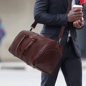 Brown Textured Travel Duffle Bag With Shoe Pocket