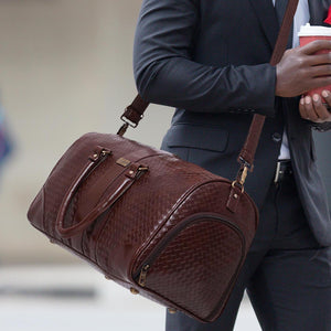 Brown Textured Travel Duffle Bag With Shoe Pocket