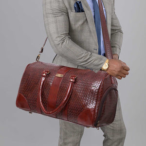 Tan Textured Travel Duffle Bag With Shoe Pocket