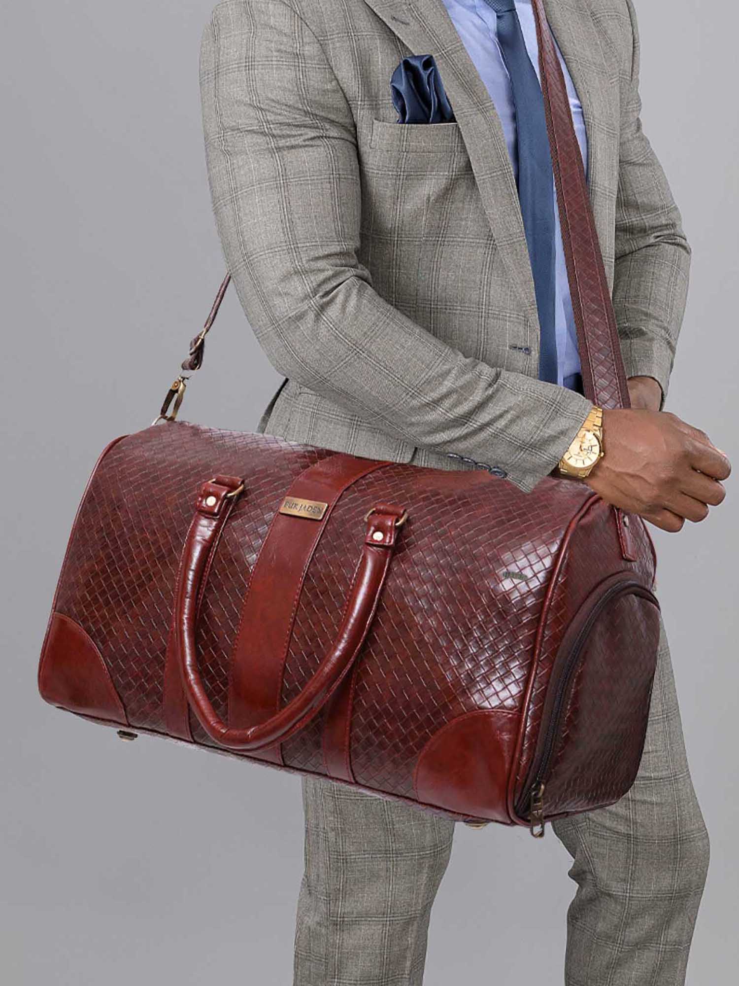 Tan Textured Travel Duffle Bag With Shoe Pocket