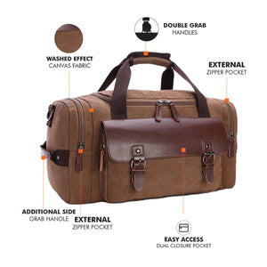 Brown Washed Canvas 40L Travel Weekender Duffle