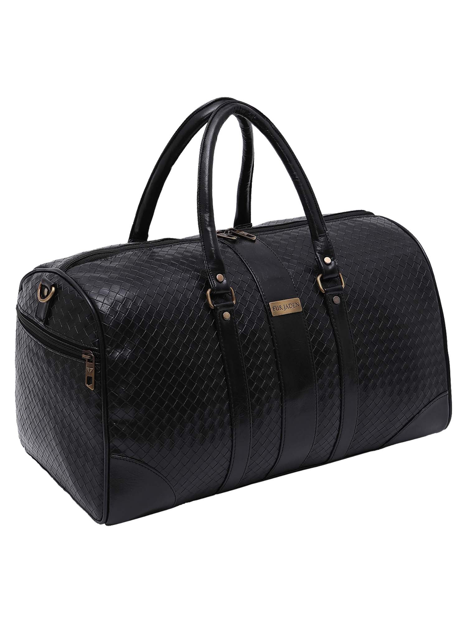 Black Textured Travel Duffle Bag With Shoe Pocket