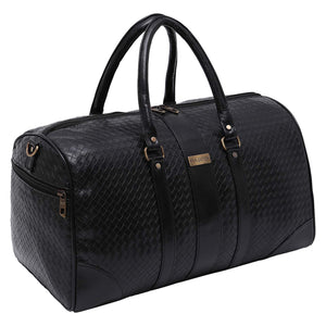 Black Textured Travel Duffle Bag With Shoe Pocket