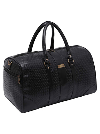 Black Textured Travel Duffle Bag With Shoe Pocket