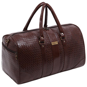Brown Textured Travel Duffle Bag With Shoe Pocket