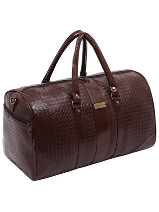 Brown Textured Travel Duffle Bag With Shoe Pocket