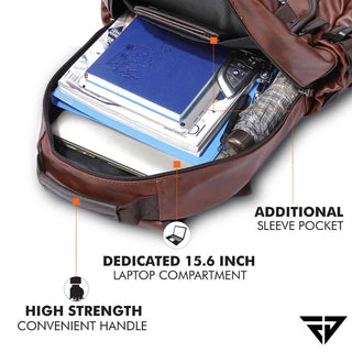 Leatherette Laptop Backpack | Brown