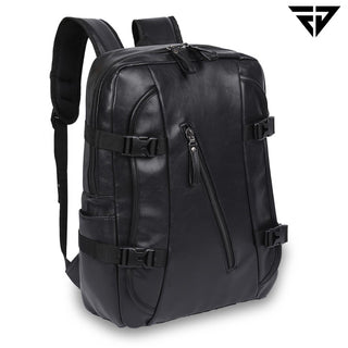 Black Faux Leather 15.6 Inch Laptop Backpack