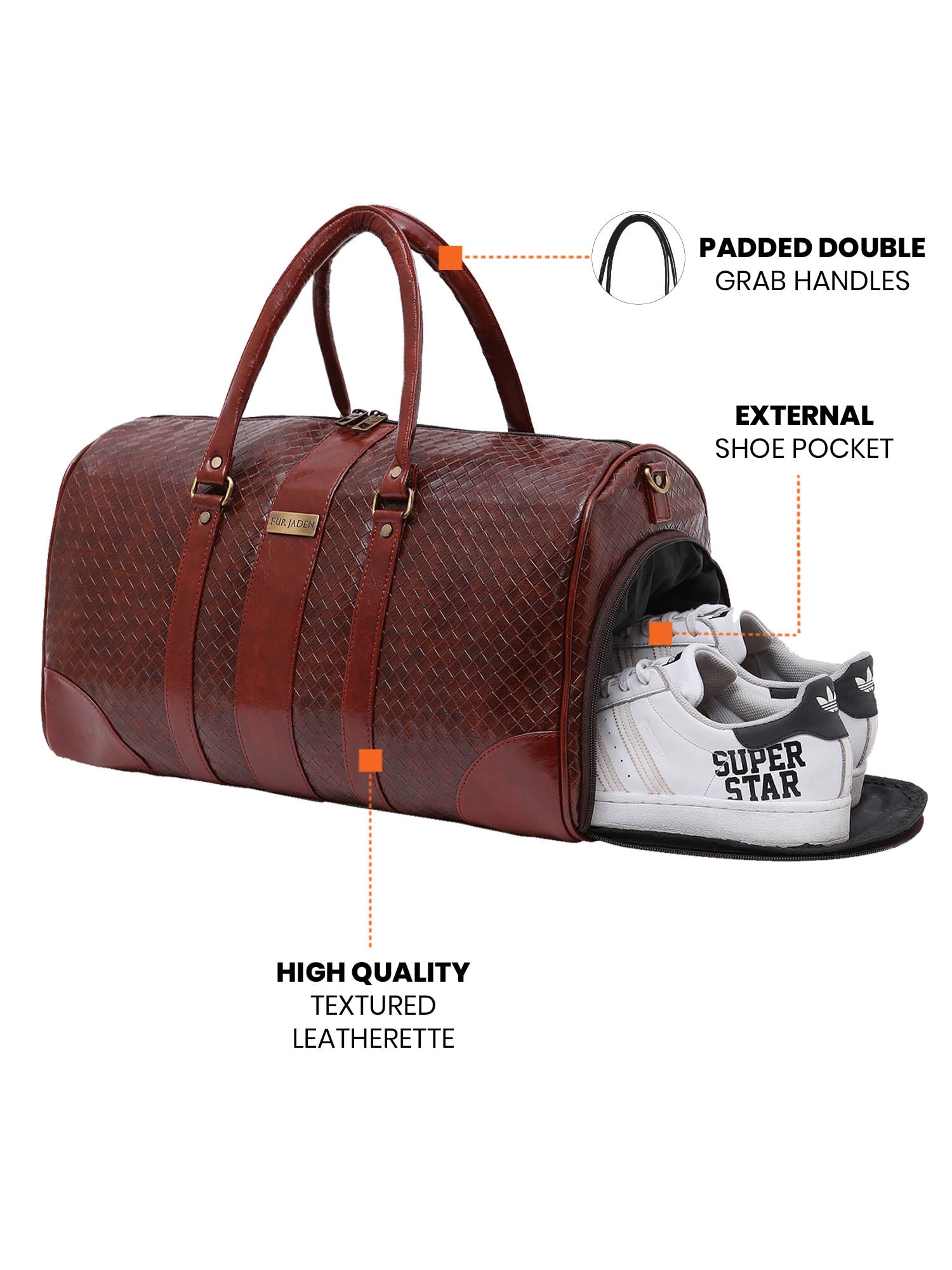 Tan Textured Travel Duffle Bag With Shoe Pocket