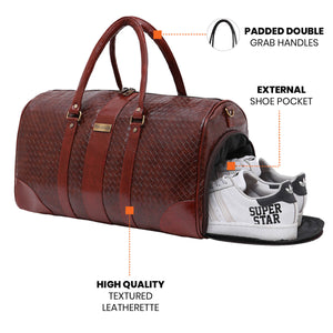 Tan Textured Travel Duffle Bag With Shoe Pocket