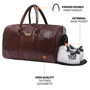 Brown Textured Travel Duffle Bag With Shoe Pocket