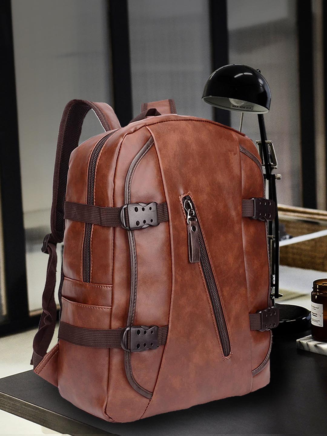 Fur Jaden Brown Faux Leather 15.6 Inch Laptop Backpack