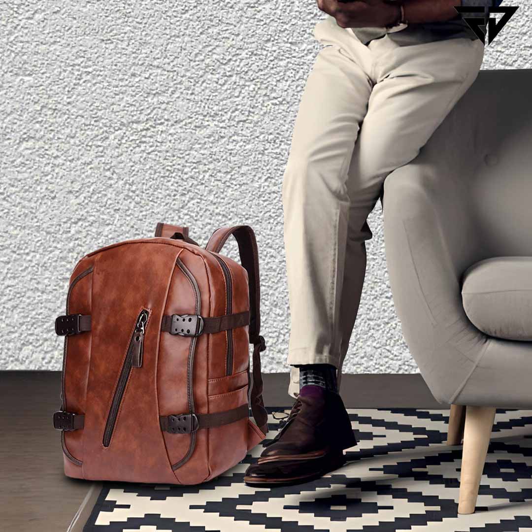 Fur Jaden Brown Faux Leather 15.6 Inch Laptop Backpack
