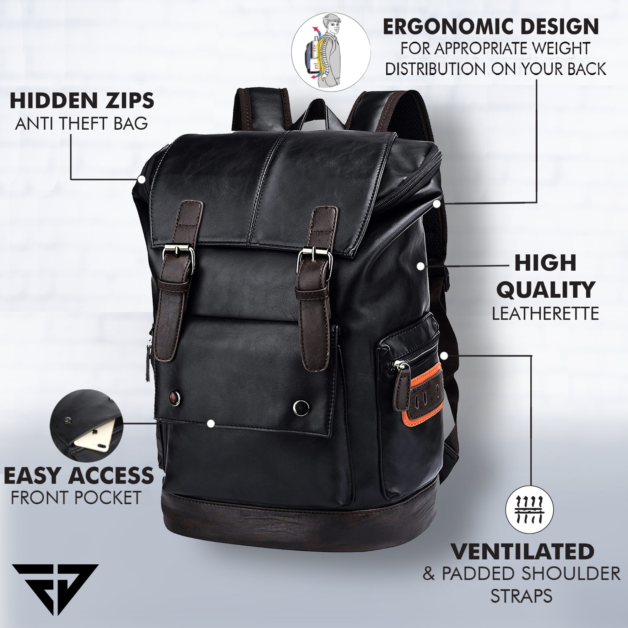 Fur Jaden Black Anti Theft Leatherette 15.6 Inch Laptop Backpack – Fur  Jaden Lifestyle Pvt Ltd