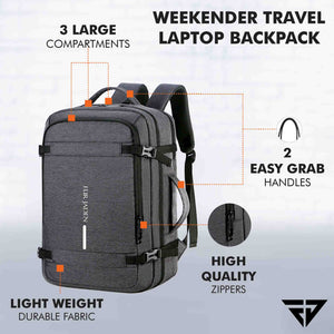 Grey Weekender Travel Laptop Backpack with Anti Theft Pocket