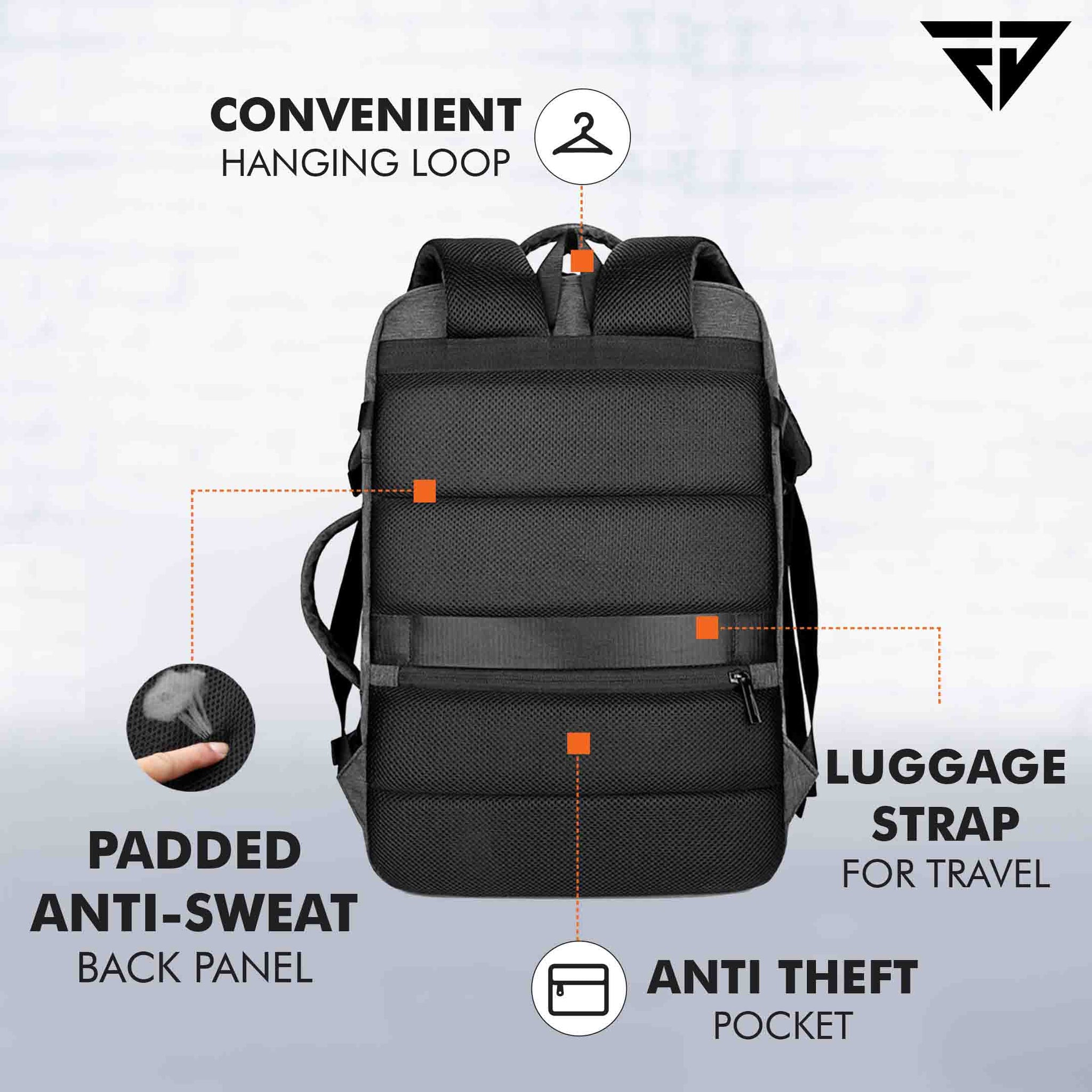 Grey Weekender Travel Laptop Backpack with Anti Theft Pocket