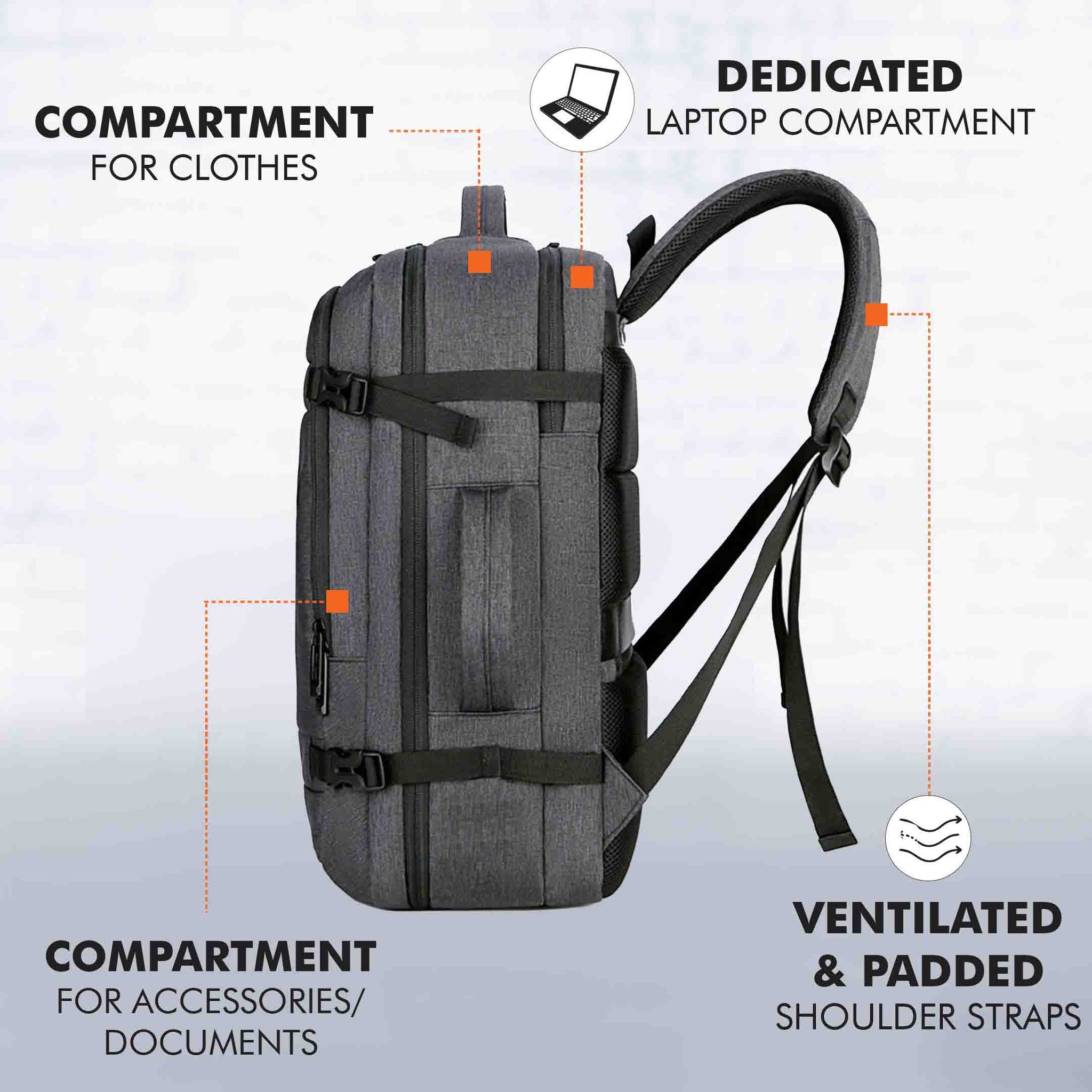 Grey Weekender Travel Laptop Backpack with Anti Theft Pocket