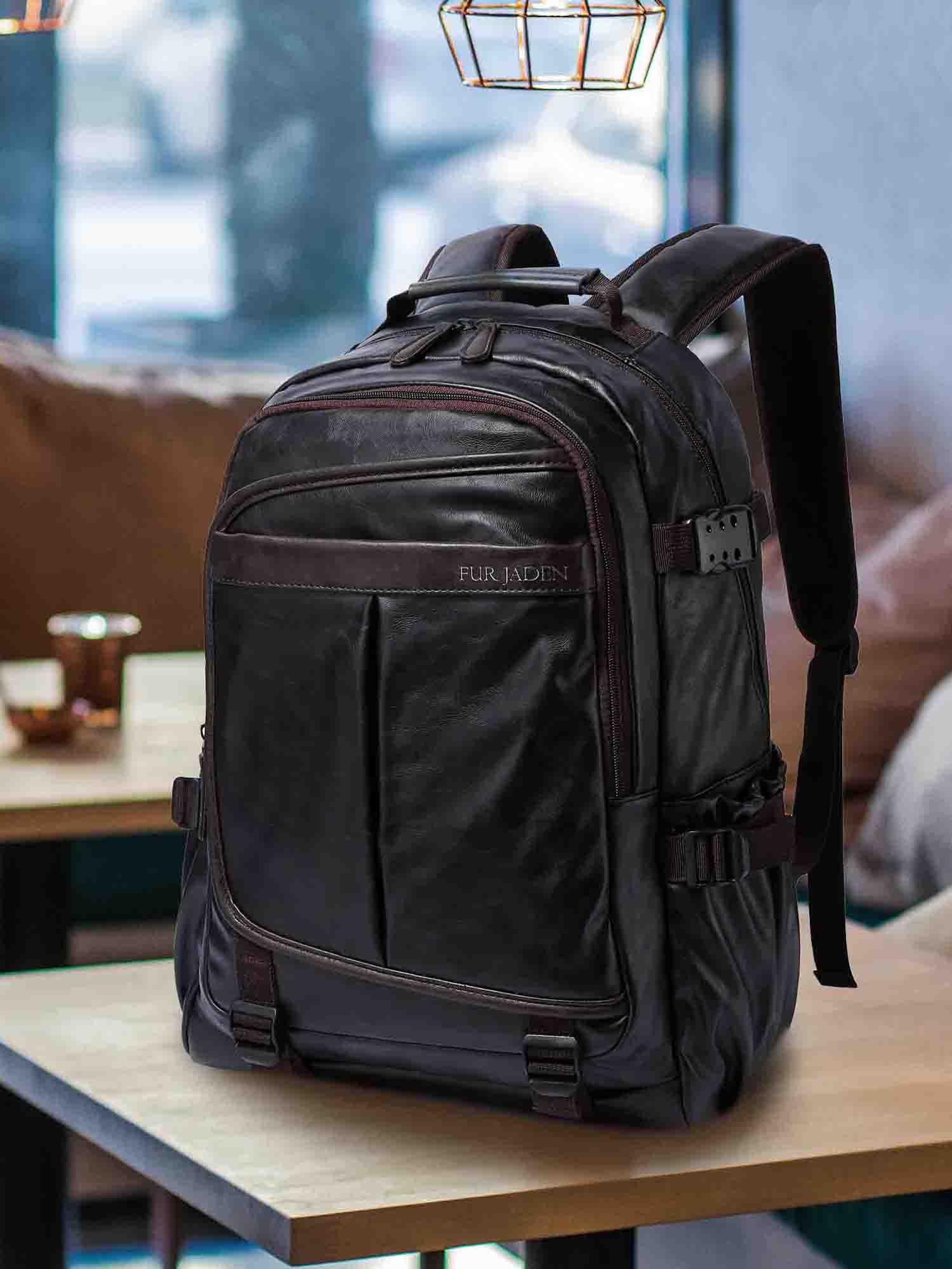 Leatherette Laptop Backpack | Black