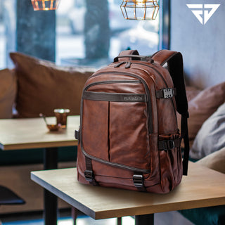 Leatherette Laptop Backpack | Brown