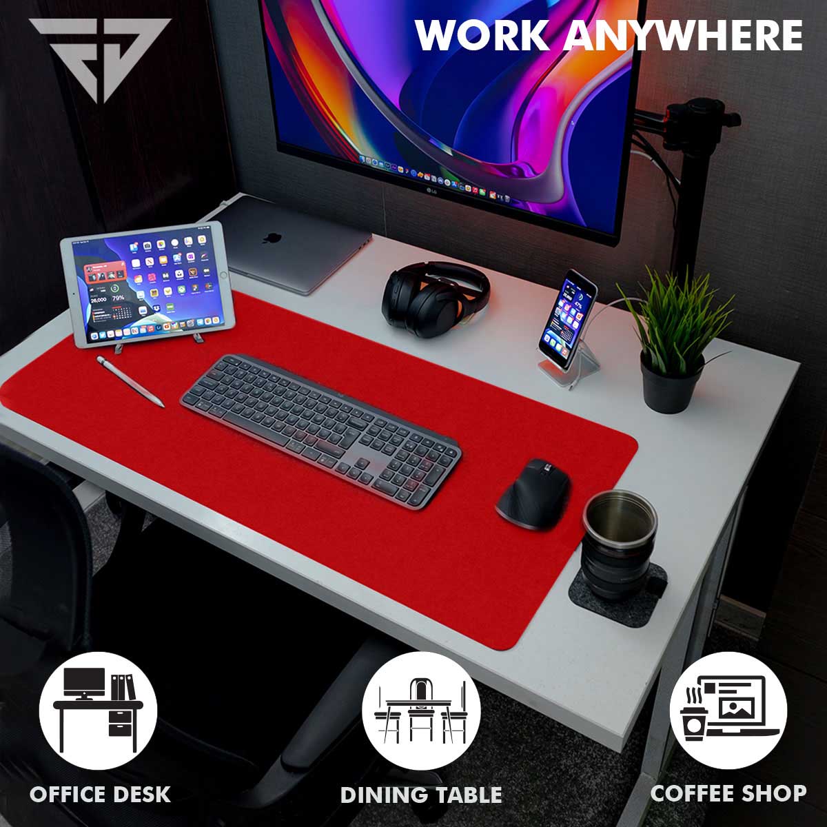Reversible Red Tan Leatherette Desk Spread Mat
