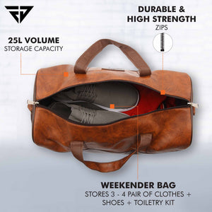 Faux Leather 25L Travel Duffle Bag cum Gym Bag
