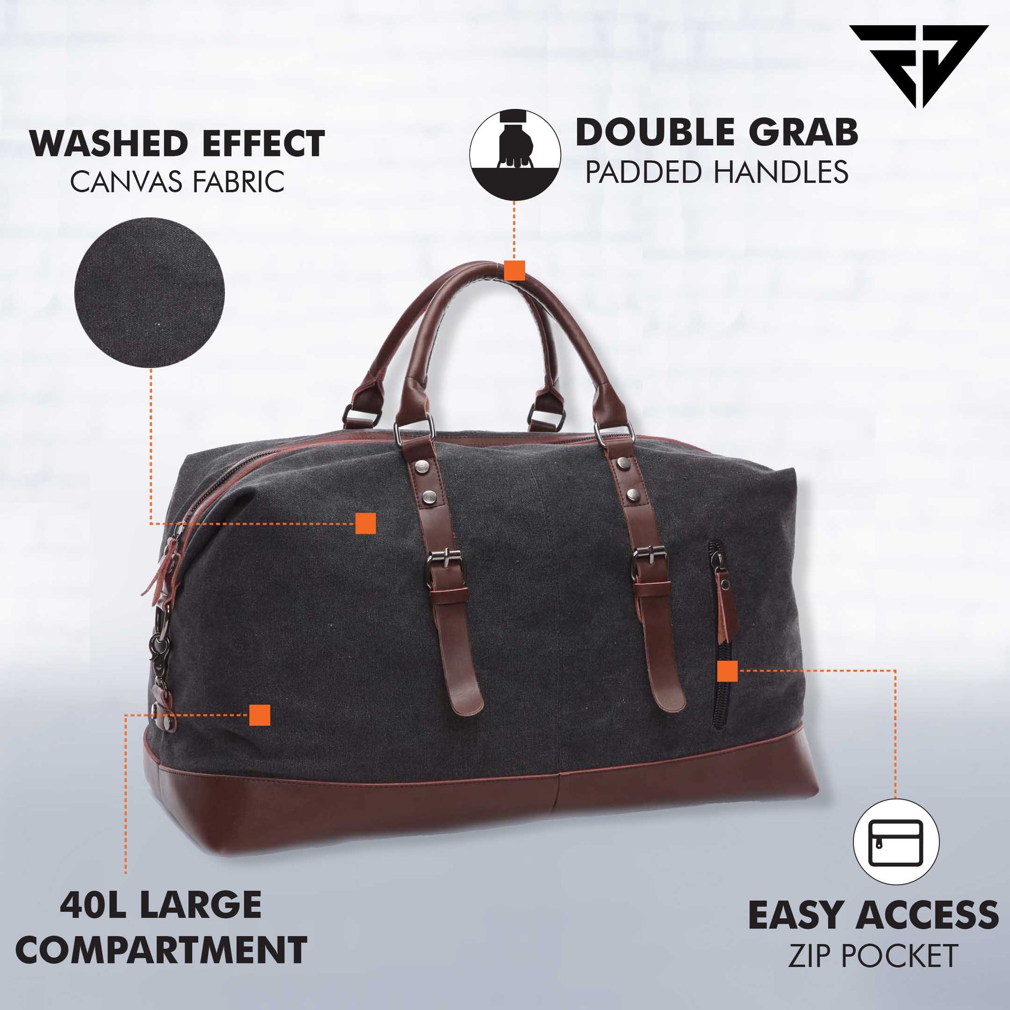 Black Canvas 40L Travel Duffle