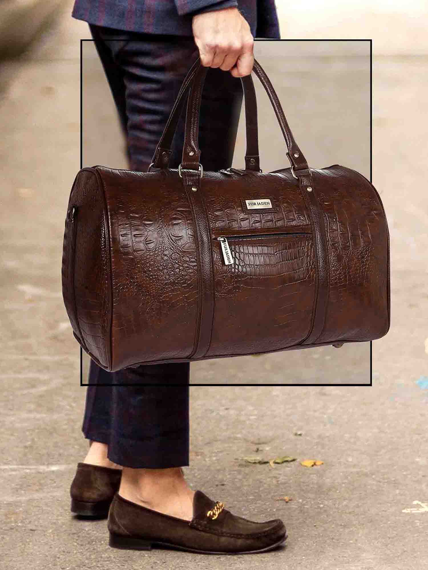 Brown Croc Weekender Duffle Bag