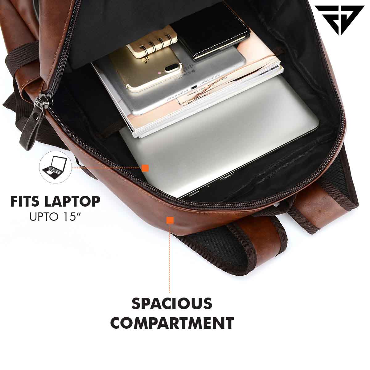 Fur Jaden Brown Faux Leather 15.6 Inch Laptop Backpack
