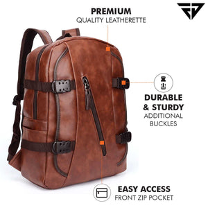 Fur Jaden Brown Faux Leather 15.6 Inch Laptop Backpack