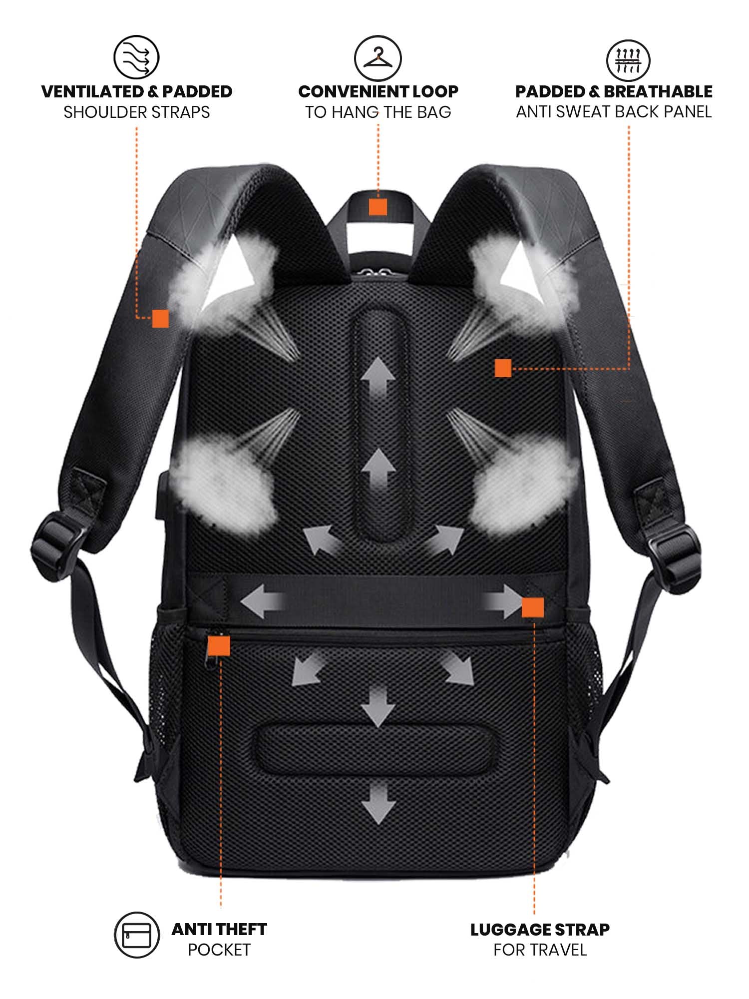 Laptop Backpack with USB Port | Navy Blue