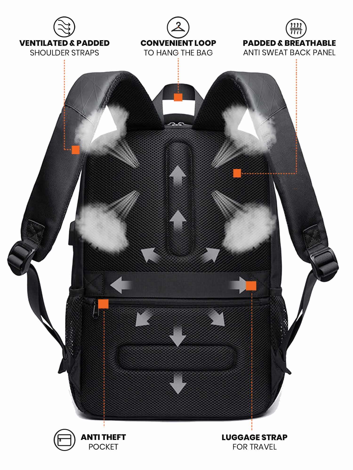 Laptop Backpack with USB Port | Grey