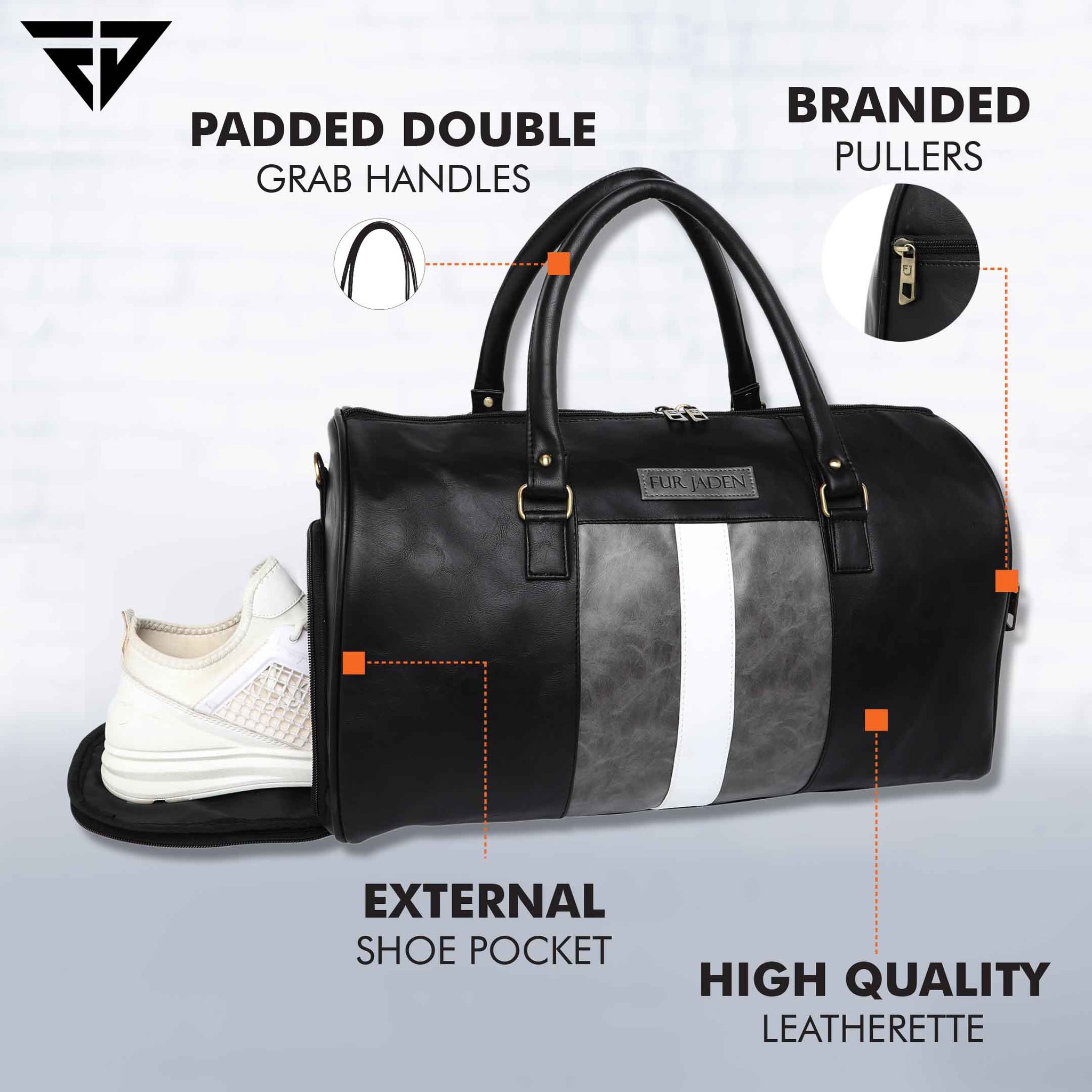 Black Weekender Faux Leather Duffle Bag