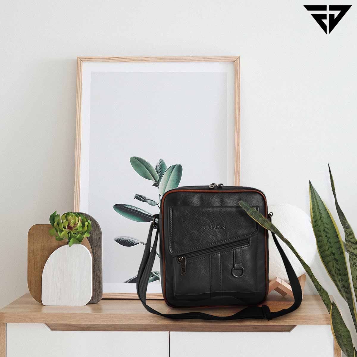 Leatherette Crossbody Sling Bag (Black)