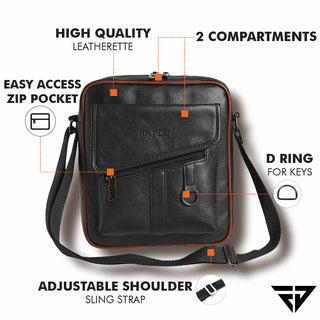Leatherette Crossbody Sling Bag (Black)