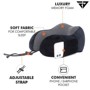 Black Memory Foam Travel Neck Support Pillow, Eye Mask, Noise Isolating EarPlugs Combo