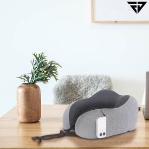 Grey Memory Foam Travel Neck Support Pillow, Eye Mask, Noise Isolating EarPlugs Combo