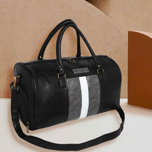 Black Weekender Faux Leather Duffle Bag