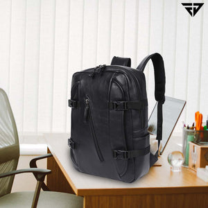 Black Faux Leather 15.6 Inch Laptop Backpack