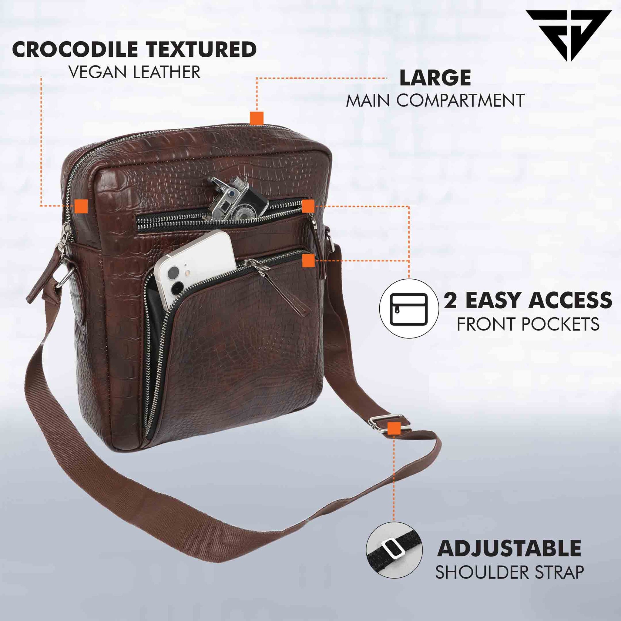 Brown Textured Crossbody Bag
