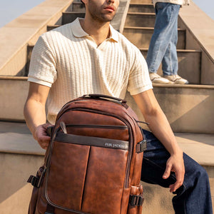 Leatherette Laptop Backpack | Brown
