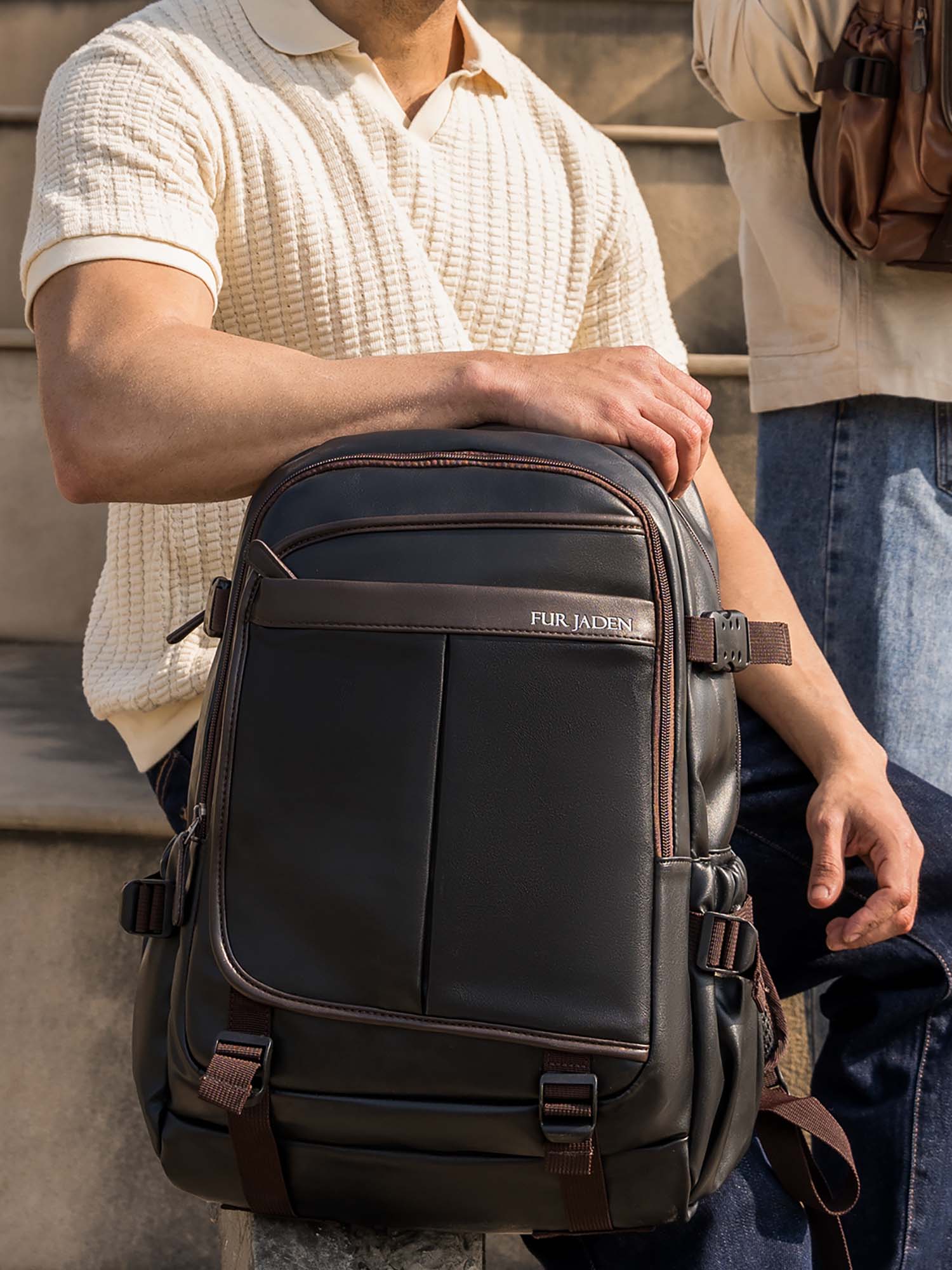 Leatherette Laptop Backpack | Black