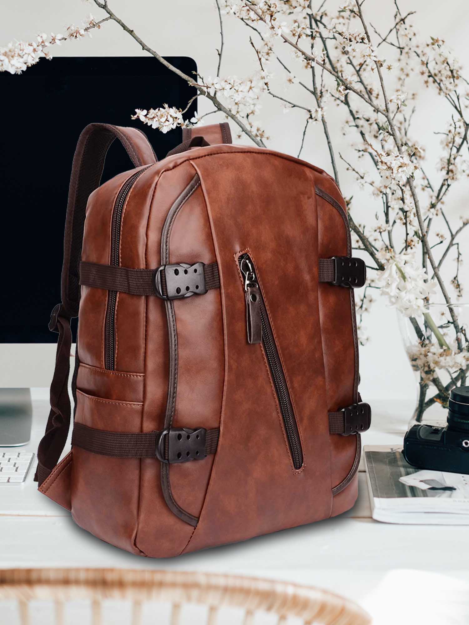 Fur Jaden Brown Faux Leather 15.6 Inch Laptop Backpack