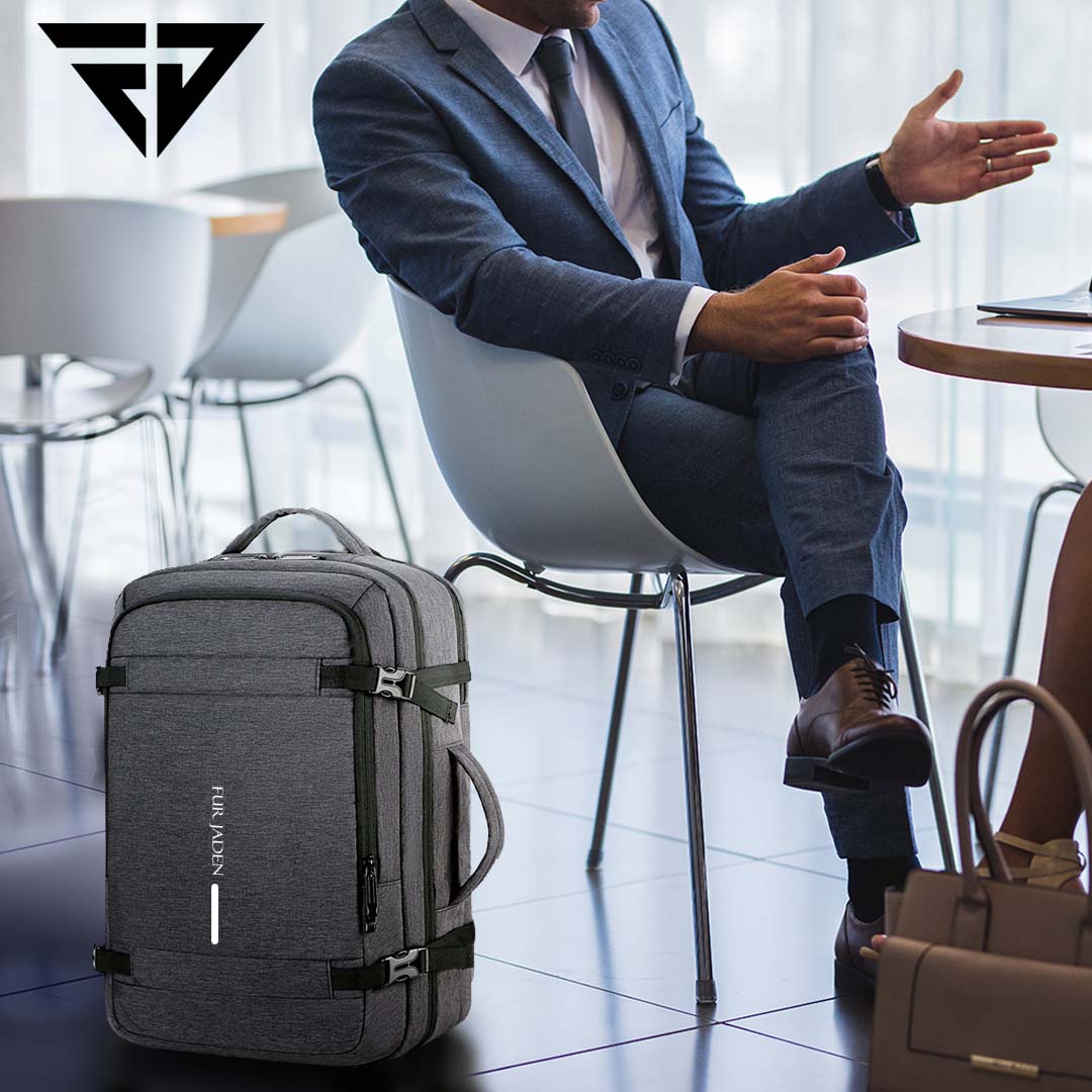 Grey Weekender Travel Laptop Backpack with Anti Theft Pocket