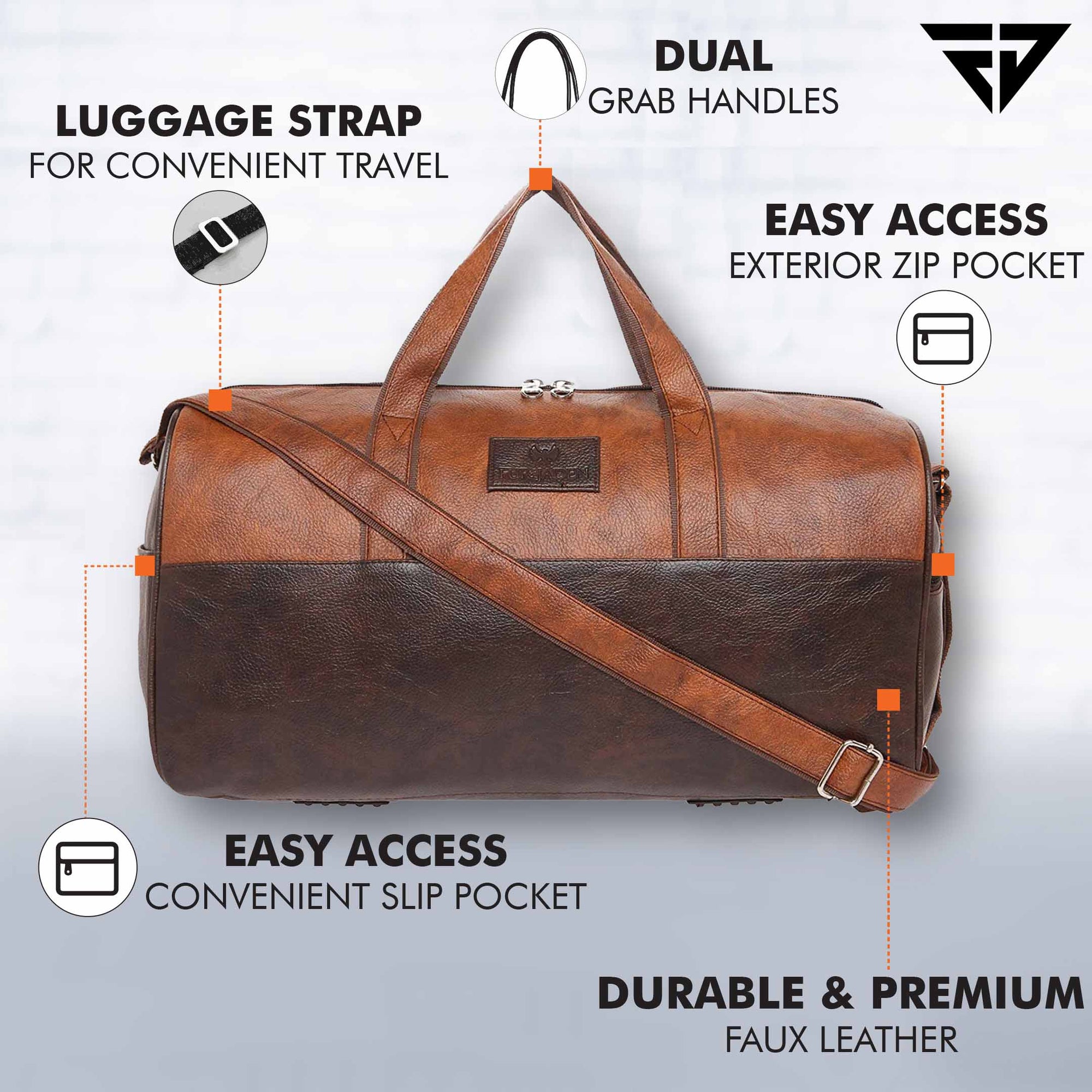 Faux Leather 25L Travel Duffle Bag cum Gym Bag – Fur Jaden