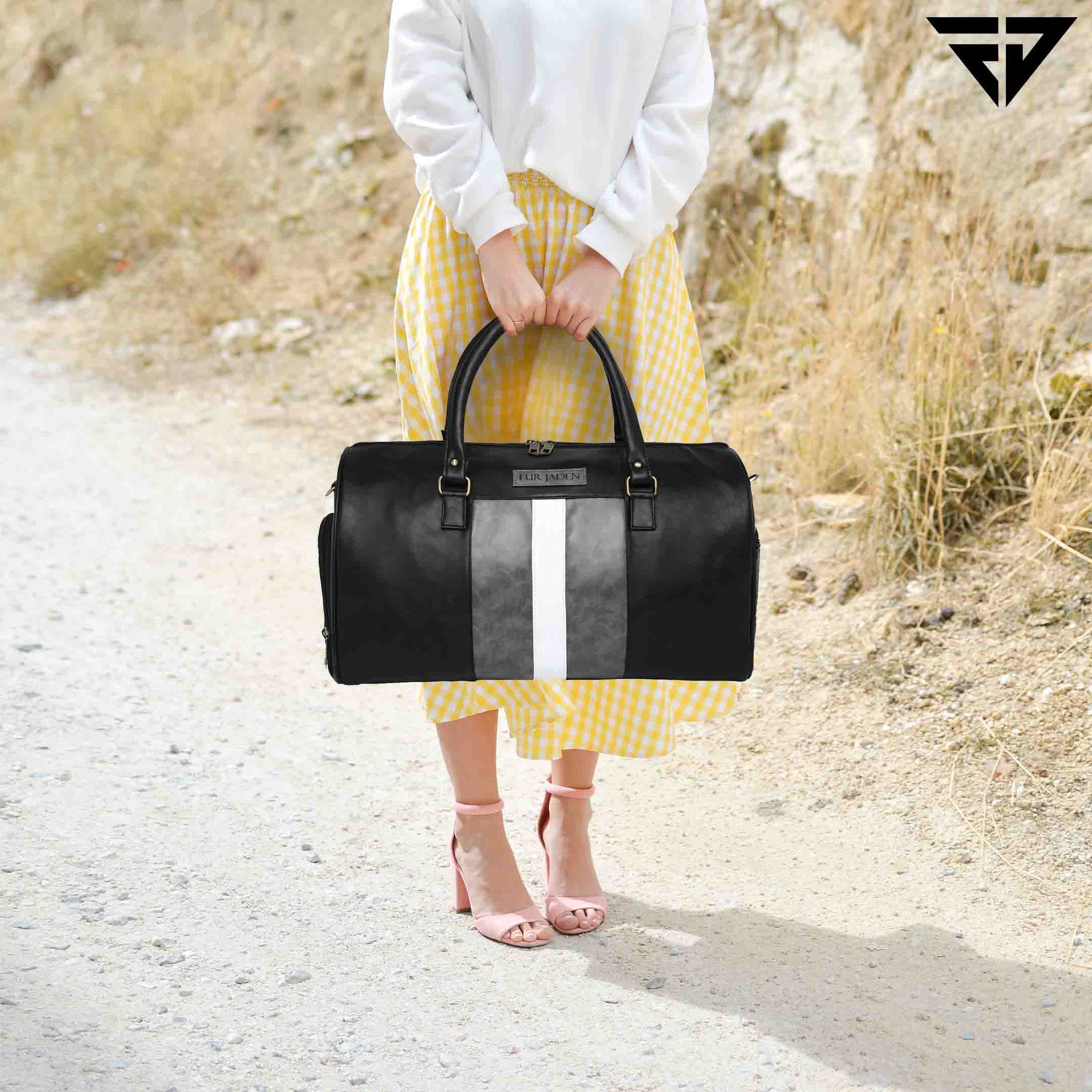 Black Weekender Faux Leather Duffle Bag